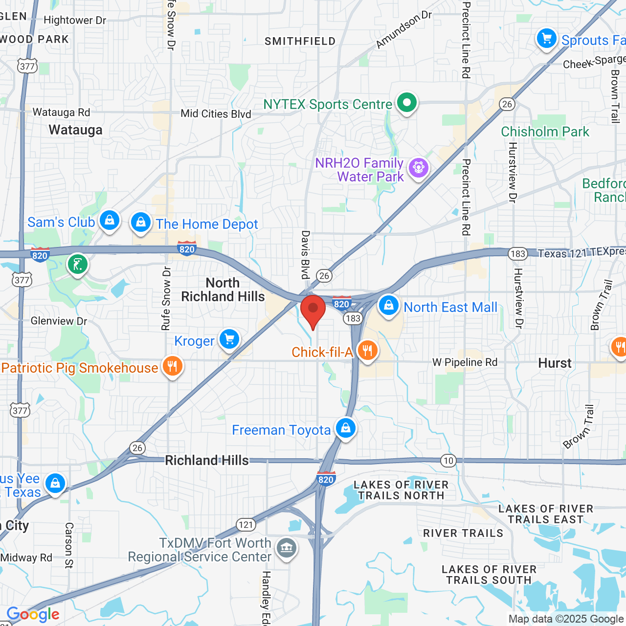 Google map image of our location in 4351 Booth Calloway Road North Richland Hills, TX