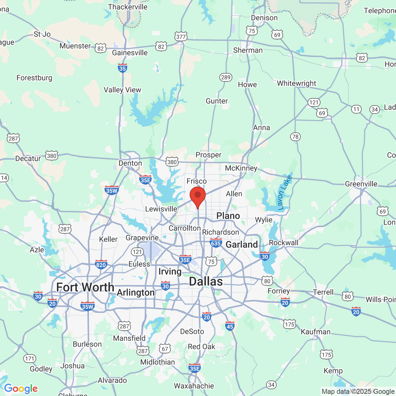 Google map image of our location in 6020 W Parker Rd Plano, TX